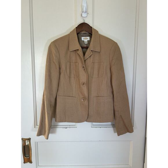 Vintage Talbots Irish Linen Blazer Womens Size 4 Tan Preppy Career Casual - Picture 1 of 8